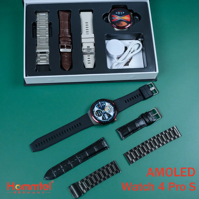 Hommtel WATCH 4 Pro AMOLED Smartwatch with 3 Straps | 1.62" Full HD Screen | Heart Rate & Fitness Tracker | 490mAh Battery