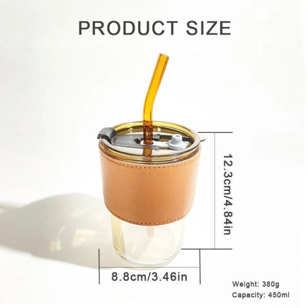 Stylish Glass Tumbler with Leather Sleeve and Straw