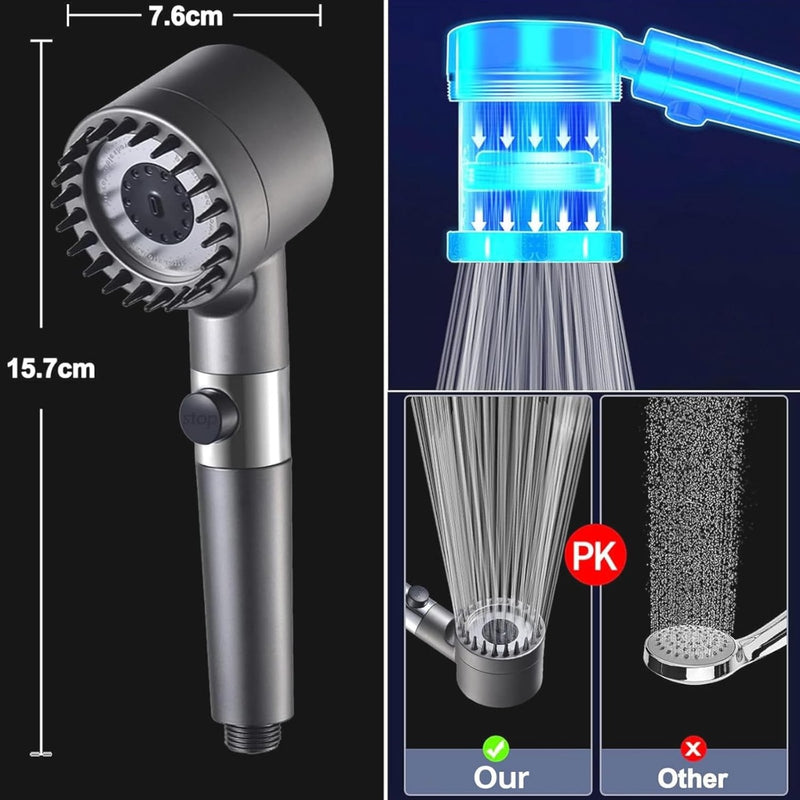 Hand-held Meridian Bath Massage Shower Head Water Bathroom Rainfall Shower High Pressure 3 Modes Shower