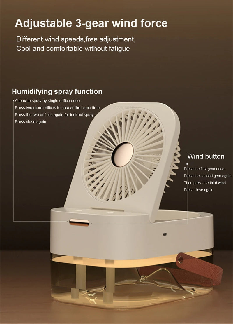 Air Humidifier Fan Portable Air Cooler Desktop Fans Wireless Air Circulator Cooling Spray Fan With Night Light Rechargeable