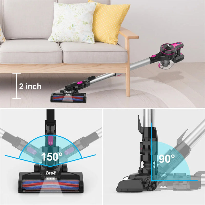 INSE Cordless Vacuum Cleaner, 15Kpa Rechargeable Stick Vacuum with 2200mAh Battery, Up to 45mins Runtime, for Household Cleaning