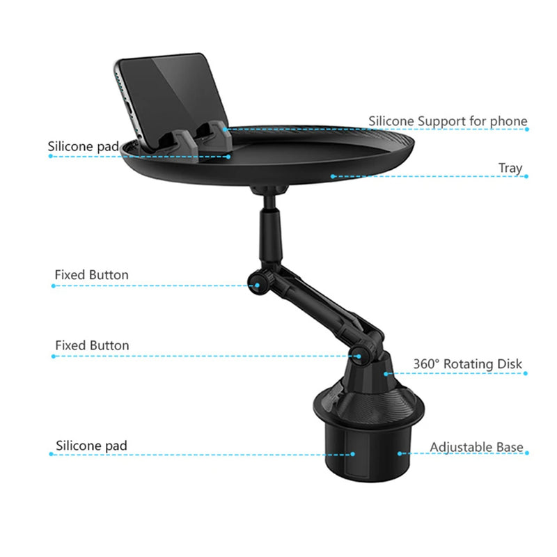 2 in 1 Car Cup Holder Tray Multifunctional Adjustable Vehicle-Mounted Dining Table Mobile Phone Bracket Easy Installation