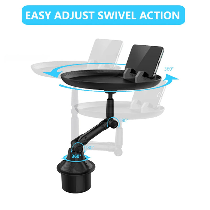 2 in 1 Car Cup Holder Tray Multifunctional Adjustable Vehicle-Mounted Dining Table Mobile Phone Bracket Easy Installation