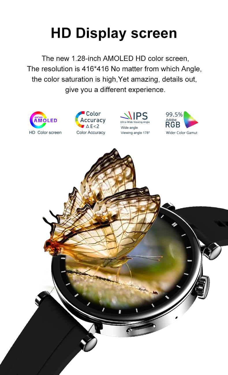 Ladies smartwatch ws-520 1.28 inch amoled round screen sport health wristwatch for female