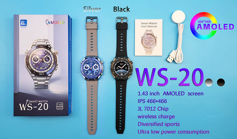 WS-20 Ultimate Smartwatch – 1.75" HD Display, Fitness Tracker, Health Monitoring, Bluetooth Connectivity, Waterproof