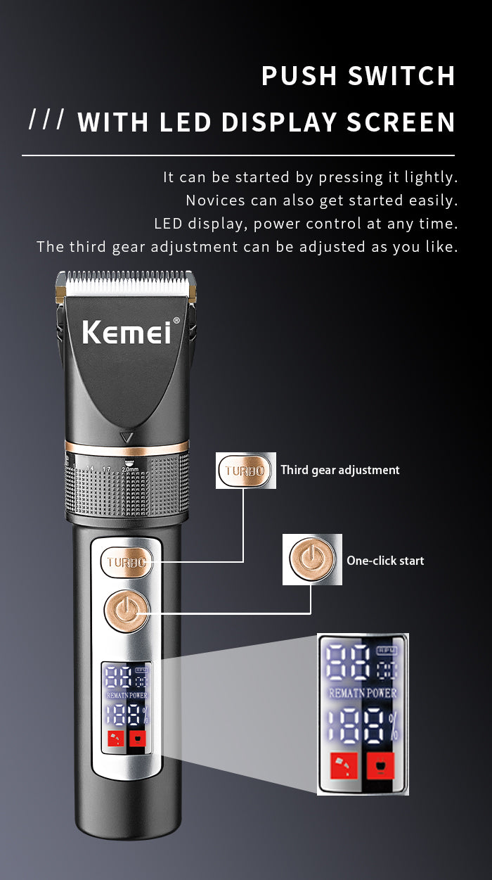 Kemei KM-5073 Digital Display Beard Cutting Adjustable Tool Head Ceramic Electric Salon Hair Clippers Rasuradora Multifuncional