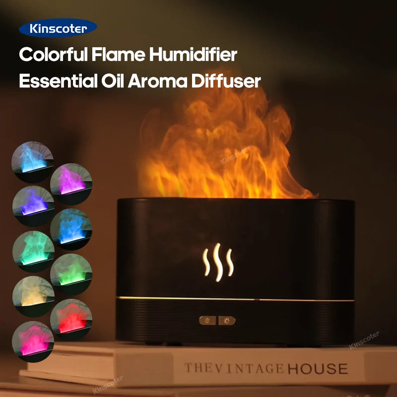 Colorful Flame Humidifier: Essential Oil Aroma Diffuser with 7-Color LED Light