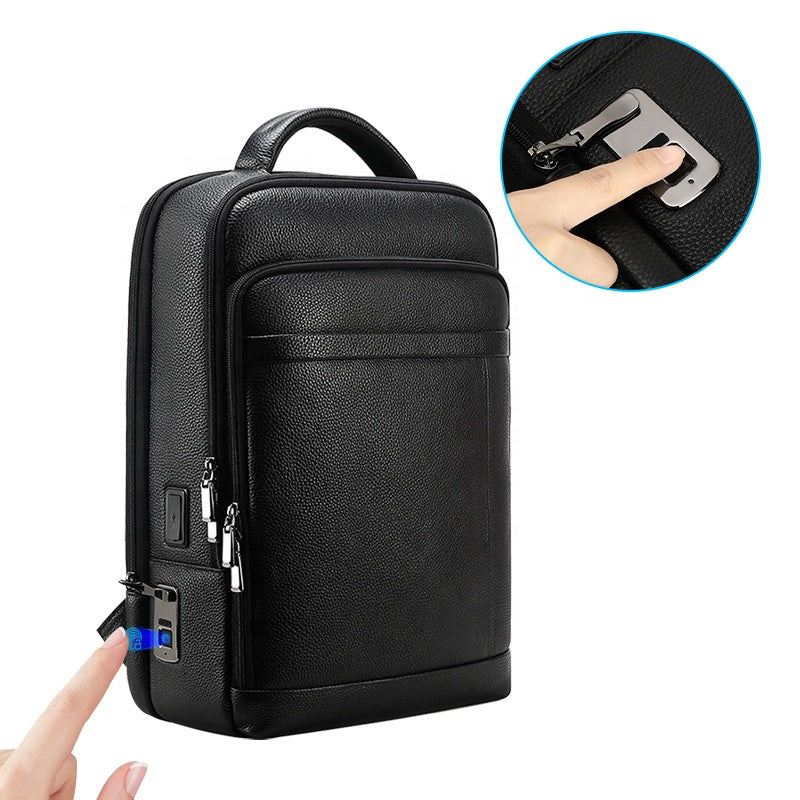 LEATHER BAG PACK FINGERPRINT LOCK