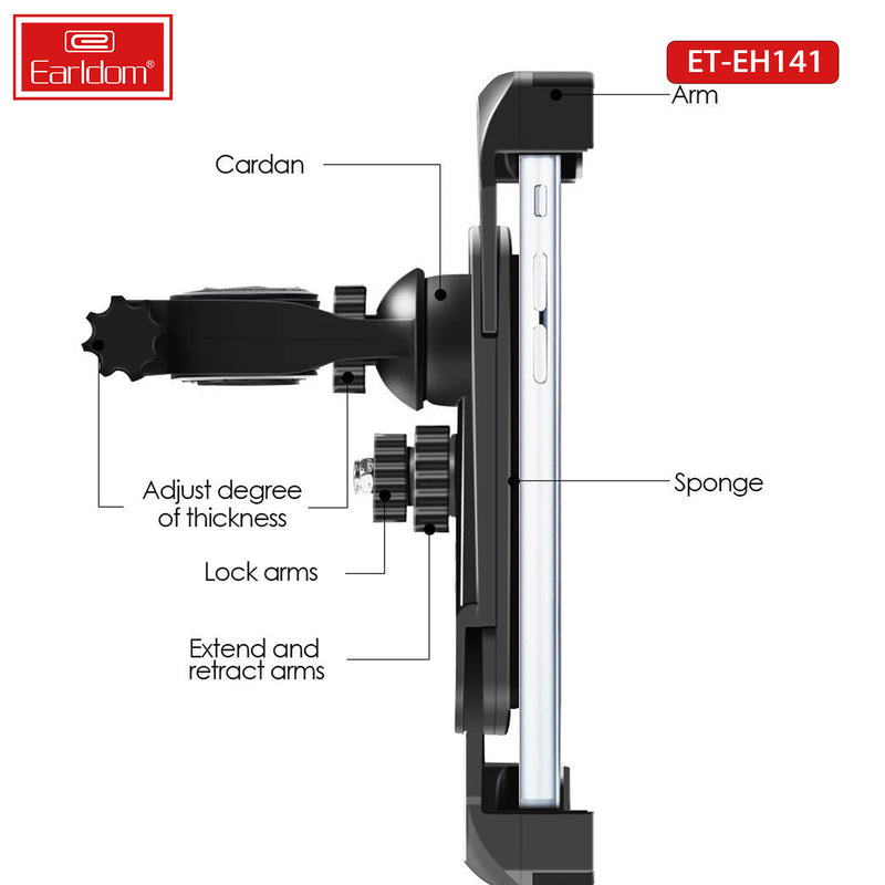 Earldom EH141 Universal Bike Smartphone Holder - 360° Rotation, Secure Grip, Easy Installation