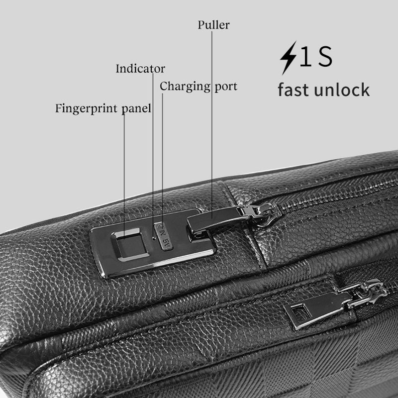 LEATHER SIDE BAG FINGERPRINT LOCK