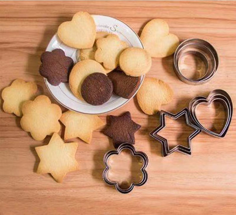 12 Pcs Set Stainless Steel Cookie Cutter Biscuit DIY Mold Star Heart Round Flower Shape Mould Baking Tools