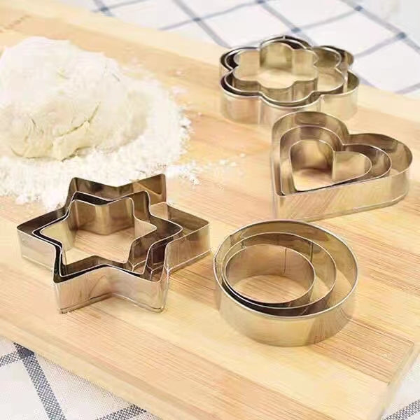 12 Pcs Set Stainless Steel Cookie Cutter Biscuit DIY Mold Star Heart Round Flower Shape Mould Baking Tools