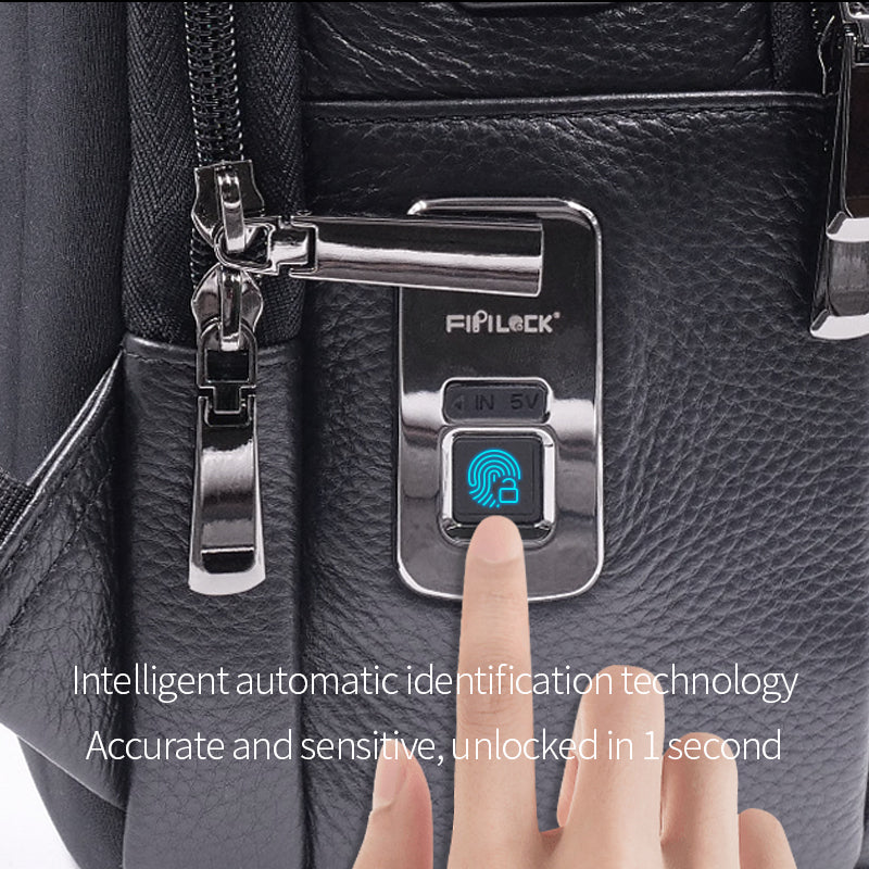 LEATHER BAG PACK FINGERPRINT LOCK