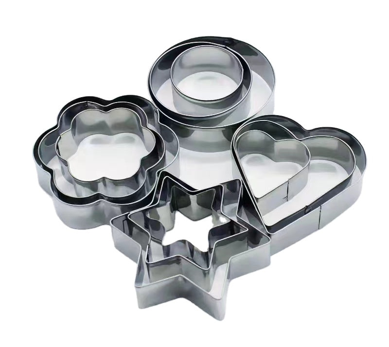 12 Pcs Set Stainless Steel Cookie Cutter Biscuit DIY Mold Star Heart Round Flower Shape Mould Baking Tools