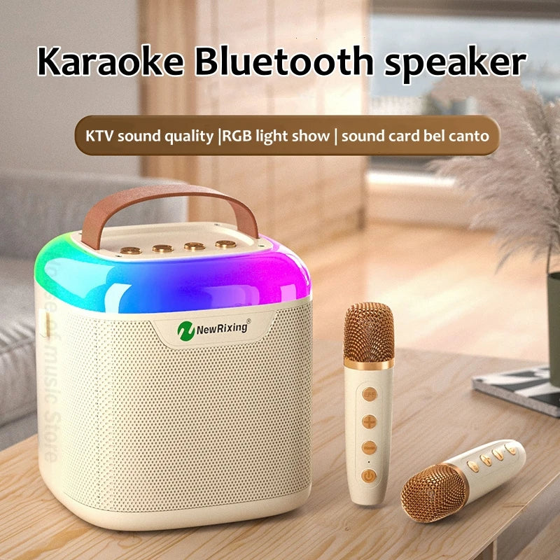 NewRixing NR-8805 - Portable Karaoke Speaker with Dual Wireless Mics & LED Lights