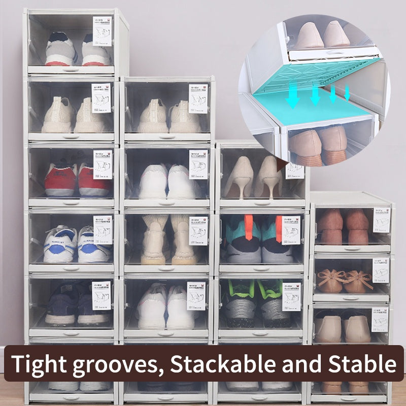 Stackable Shoe Storage Boxes, Clear & Dustproof Organizer for Your Closet,3 pair