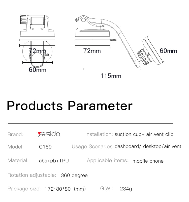 C159 Magetic Phone Holder (sets) Private Mold + 360° rotated base ABS+ Magnets 4pcs magnets universal for all mobile phone with metal sheet, air vent clip For Dashboard/Air vent Using