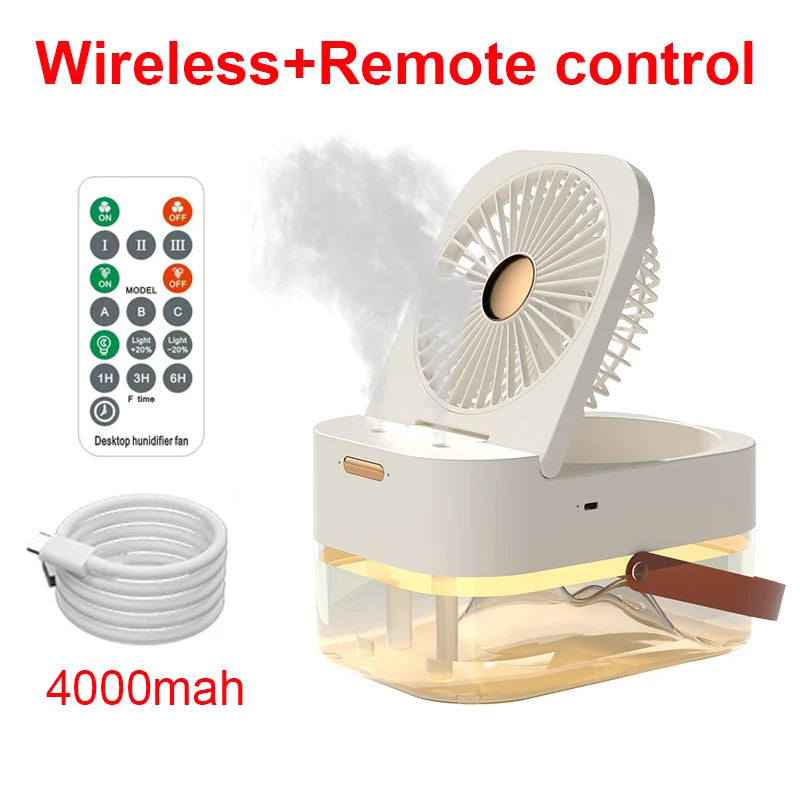 Air Humidifier Fan Portable Air Cooler Desktop Fans Wireless Air Circulator Cooling Spray Fan With Night Light Rechargeable