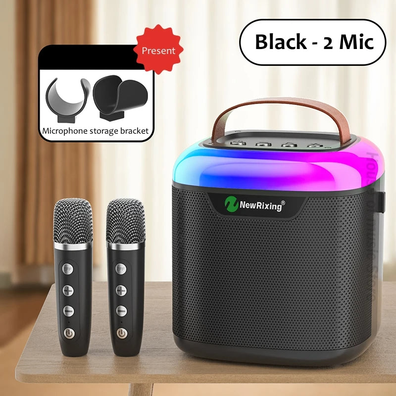 NewRixing NR-8805 - Portable Karaoke Speaker with Dual Wireless Mics & LED Lights