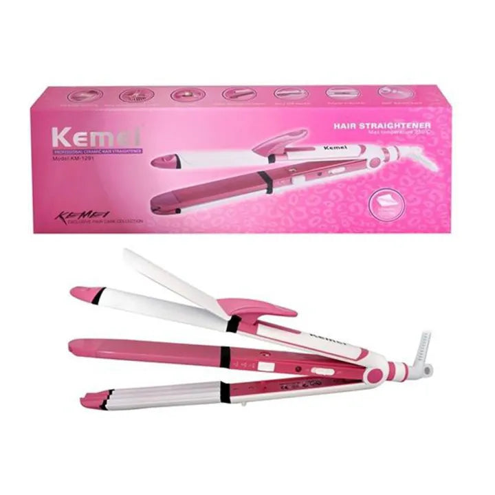 Kemei 3-in-1 Ceramic Hair Straightener: Straighten, Curl, and Wave with Ease