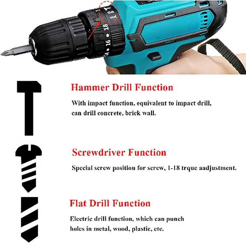 Rechargeable Electric Hand Drill Set Pistol Drill Electric Screwdriver For Household Impact Hand Drill Tool Lithium Battery 12V