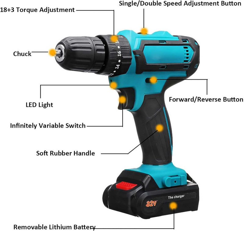 Rechargeable Electric Hand Drill Set Pistol Drill Electric Screwdriver For Household Impact Hand Drill Tool Lithium Battery 12V