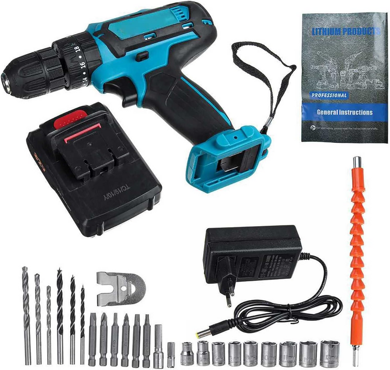 Rechargeable Electric Hand Drill Set Pistol Drill Electric Screwdriver For Household Impact Hand Drill Tool Lithium Battery 12V