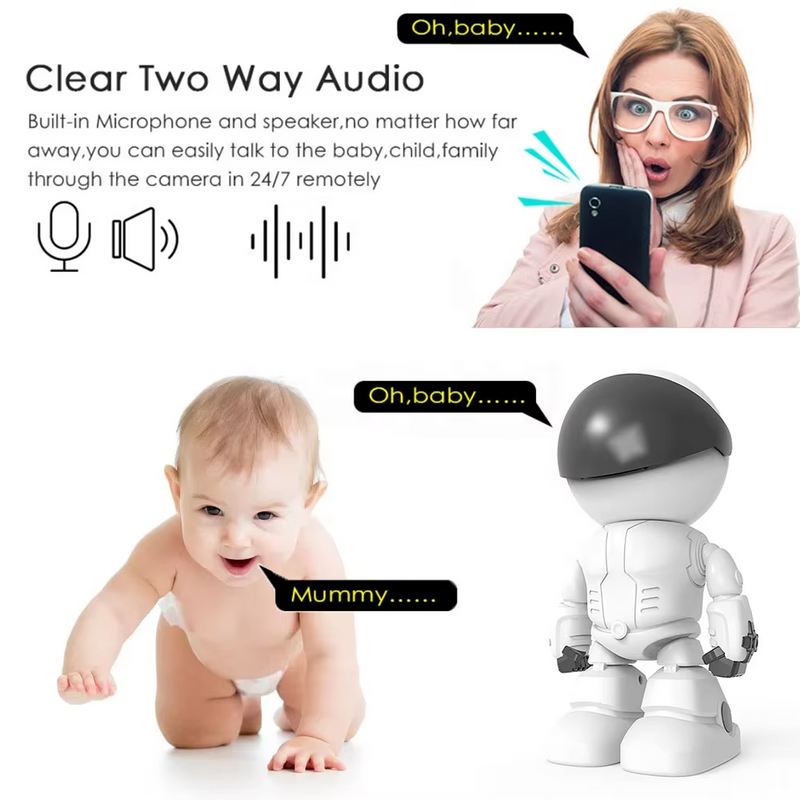 2MP 1080P HD 2.8MM Lens Security Robot Camera WIFI Wireless IR 10M Motion detection Auto Tracking Built-in microphone AI Humanoid Detection PTZ IP Camera Day/Night Vision