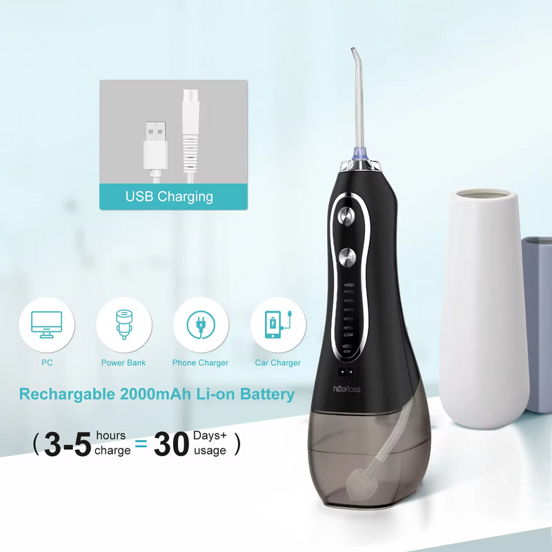 H2ofloss Water Dental Flosser Portable Oral Irrigator Rechargeable Teeth Clean for Home and Travel 5 Modes Braces Waterproof