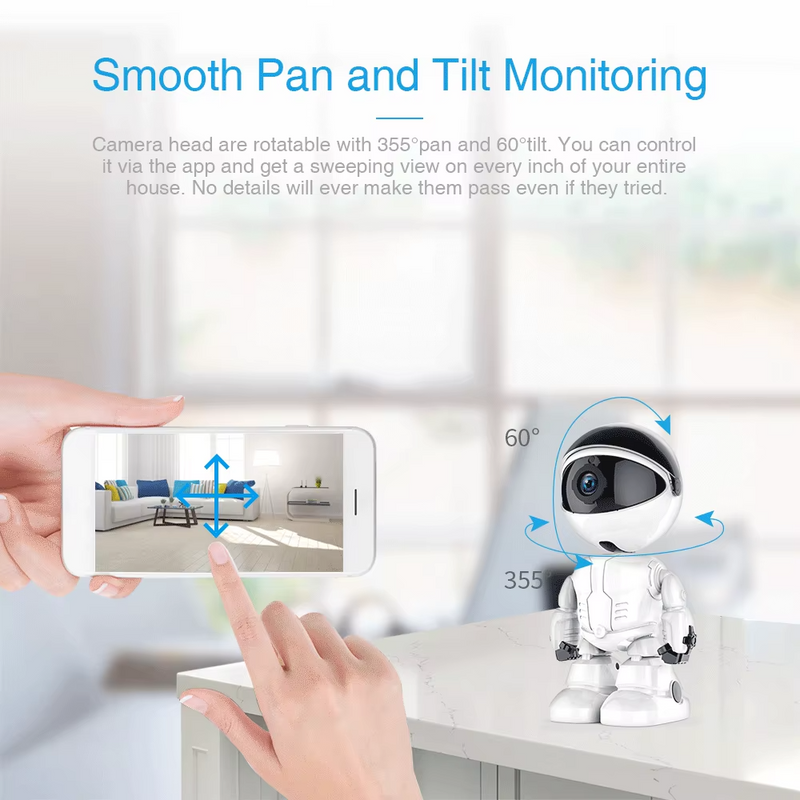 2MP 1080P HD 2.8MM Lens Security Robot Camera WIFI Wireless IR 10M Motion detection Auto Tracking Built-in microphone AI Humanoid Detection PTZ IP Camera Day/Night Vision