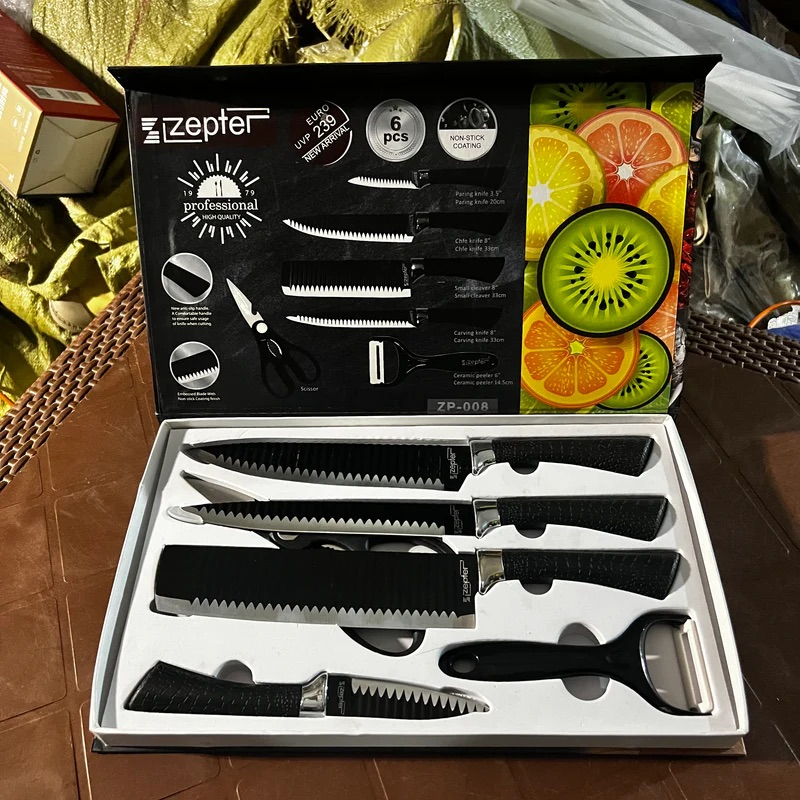 Zepter 6 Pieces Knife Set- Stainless Steel-With Strong Non-Stick Coating -Unique Design