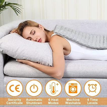 Heating Electric Pad for Back, Shoulders, Abdomen, Legs, Arms, Electric Heating Pad with Heat Settings, Auto Shut Off (12" x 24''), Silver Gray