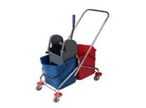 Cleaning trolley double bucket with wringer mop wringer