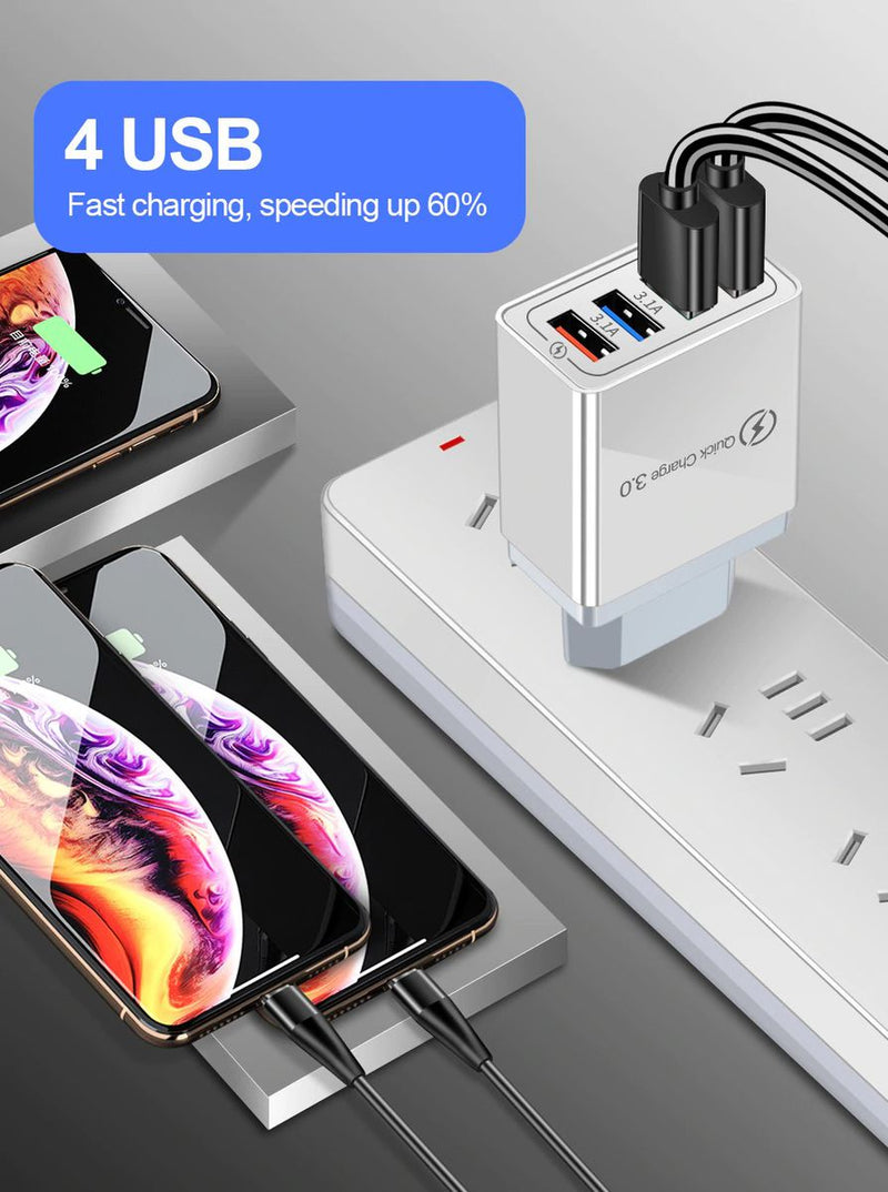 KeKe-915 4-USB Smart Charger - Multi-Port Charging, Quick Charge 3.0, Compact Design, Perfect for Travel